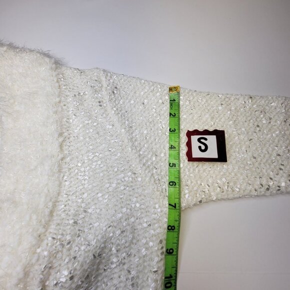 Sparkly White Faux Fur Open Front Knit Cardigan Sweater Size S and Size L - Picture 6 of 14